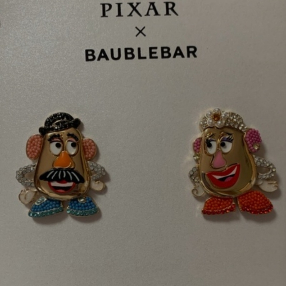 Disney Pixar Baublebar Toy Story Mr. & Mrs. Potato Head Earrings Gold Tone Studs
